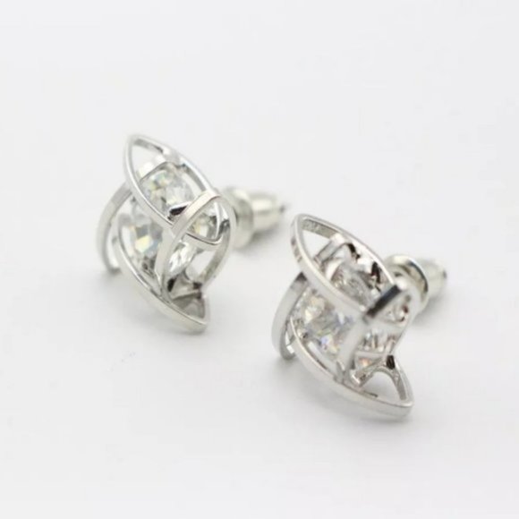 *NEW Silver Solitaire Caged Diamond Stud Earrings - Picture 8 of 9